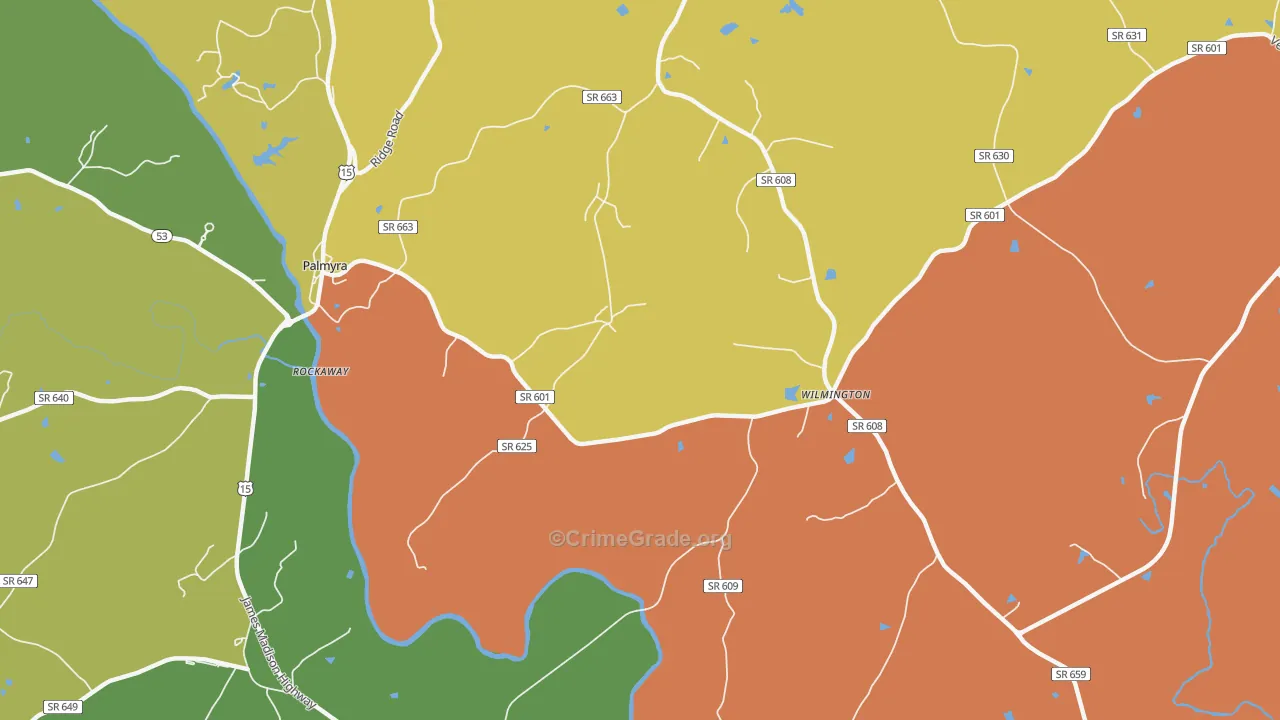 Wilmington, VA Map of Theft Rates