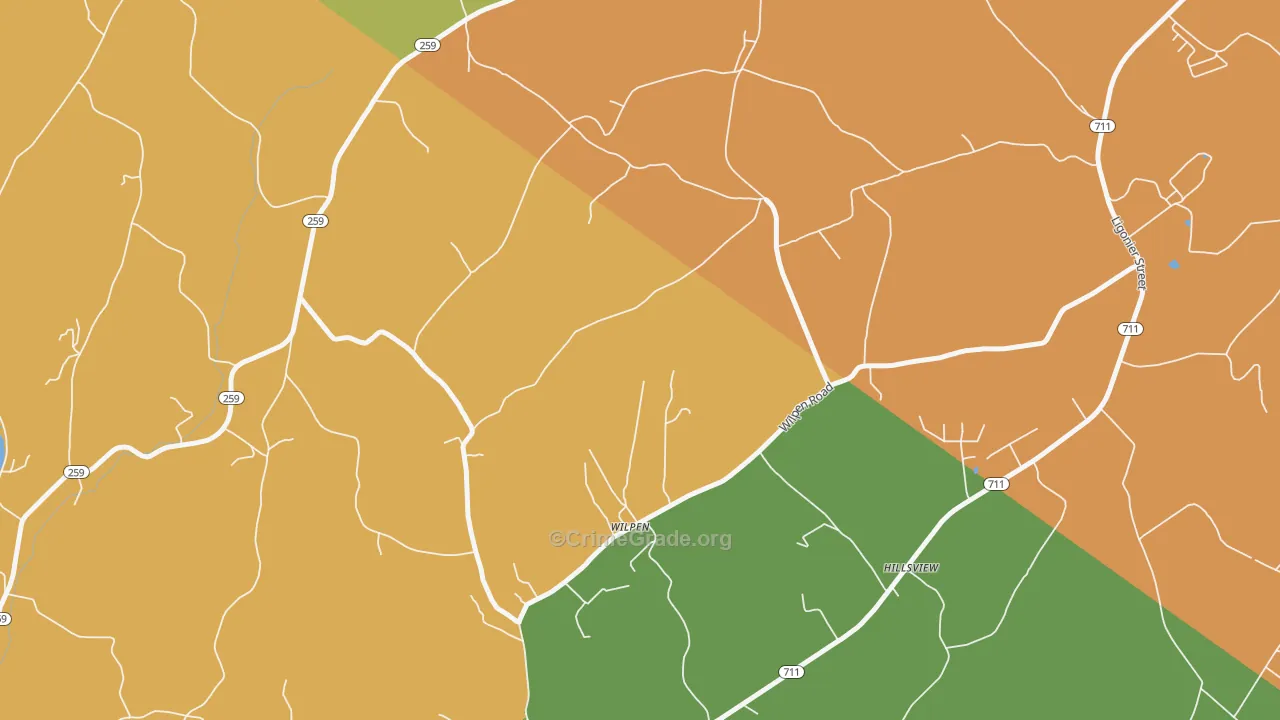 Wilpen, PA Map of Theft Rates