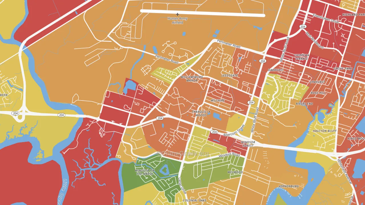 Wilshire Estates-Savannah Mall, Savannah, GA Map of Theft Rates