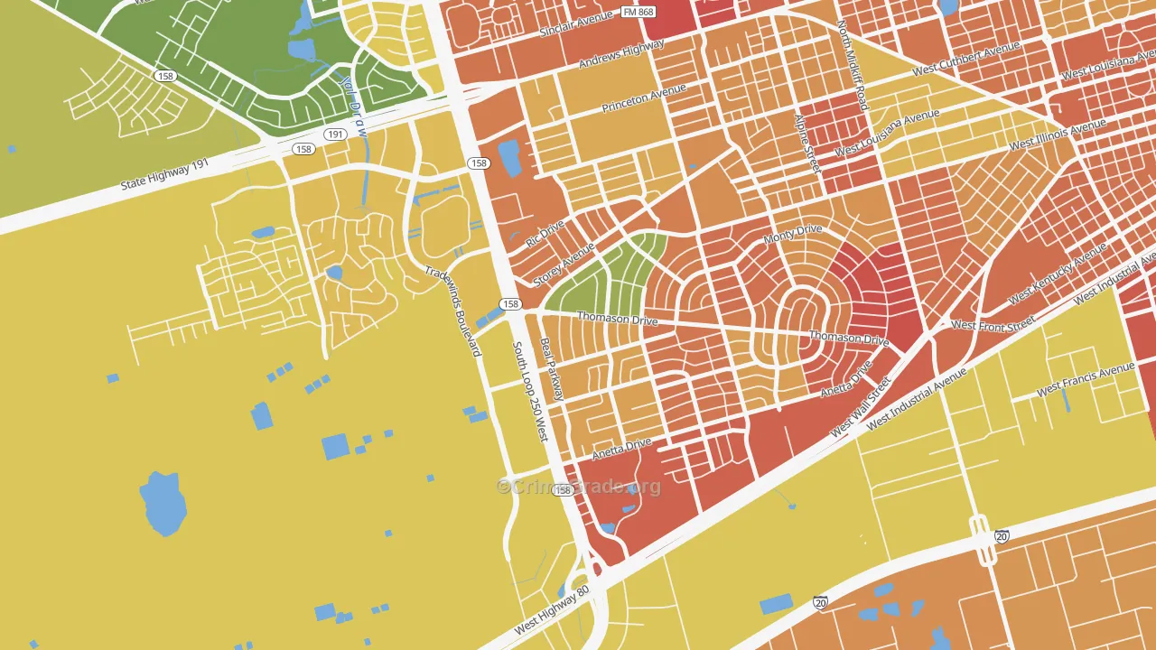 Wilshire Park, Midland, TX Map of Theft Rates