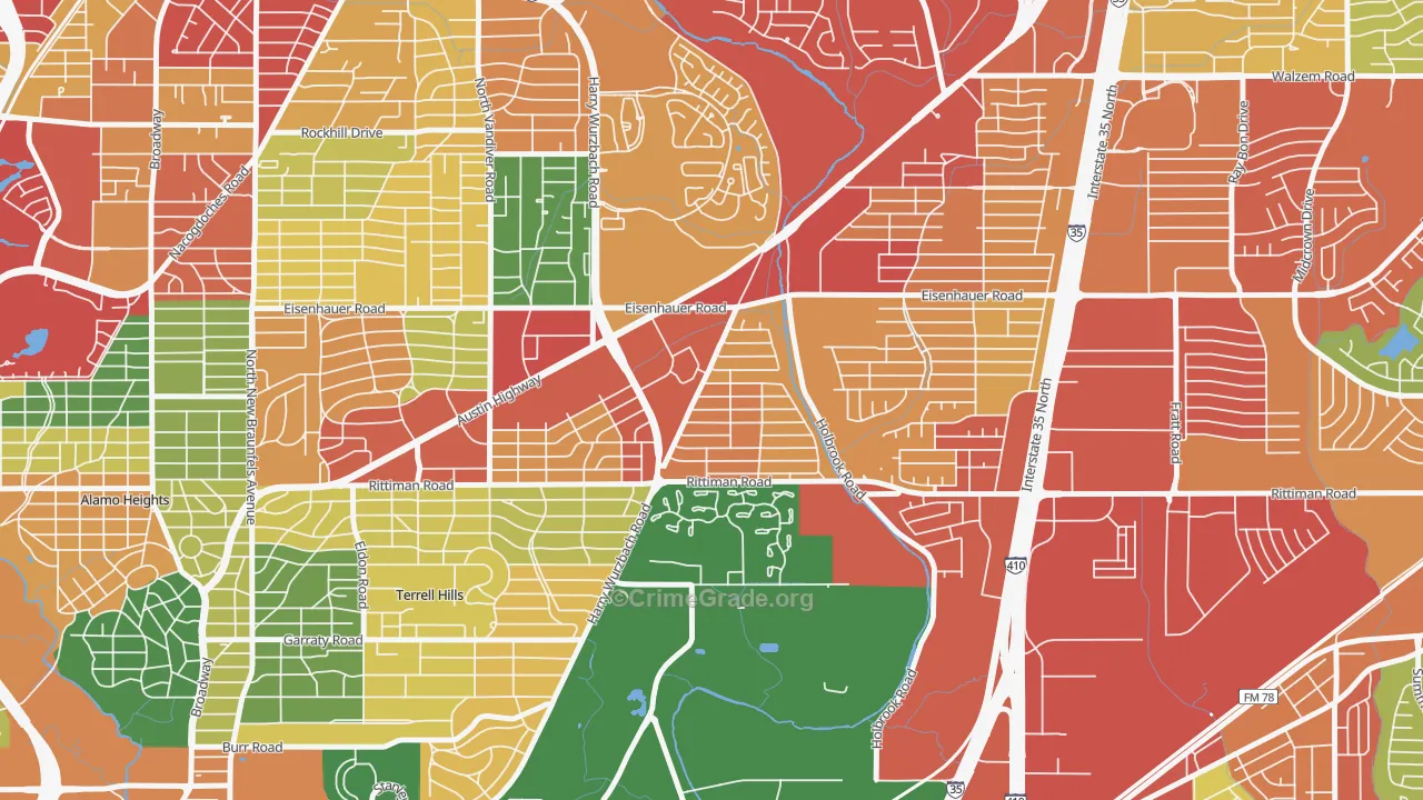 Wilshire, San Antonio, TX Map of Theft Rates