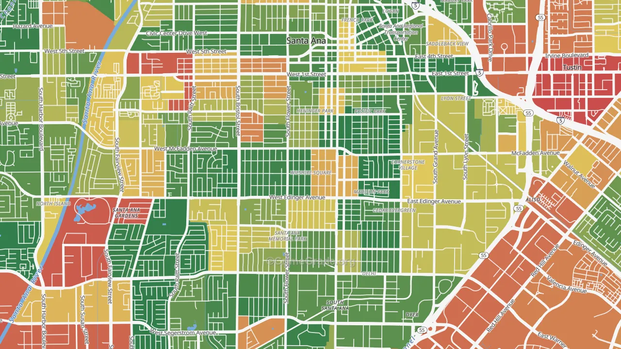 Wilshire Square, Santa Ana, CA Map of Theft Rates