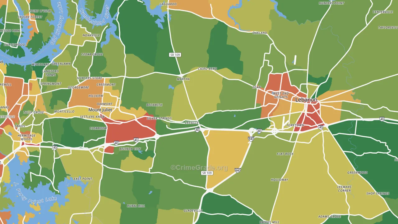 Wilson County, TN Map of Theft Rates