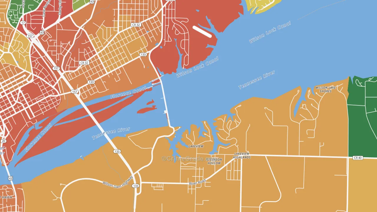 Wilson Lake Shores, AL Map of Theft Rates