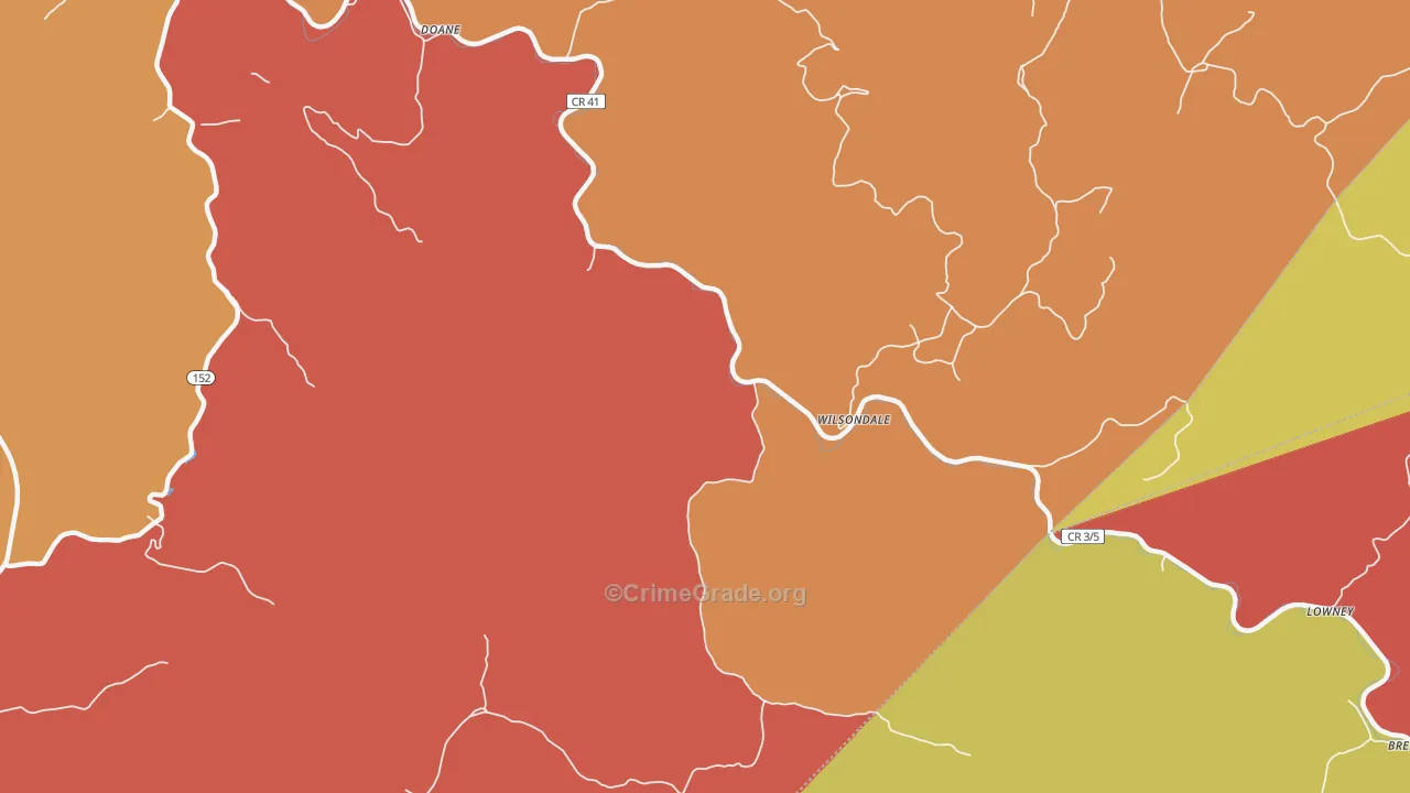 Wilsondale, WV Map of Theft Rates