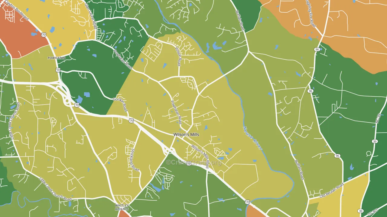 Wilsons Mills, NC Map of Theft Rates