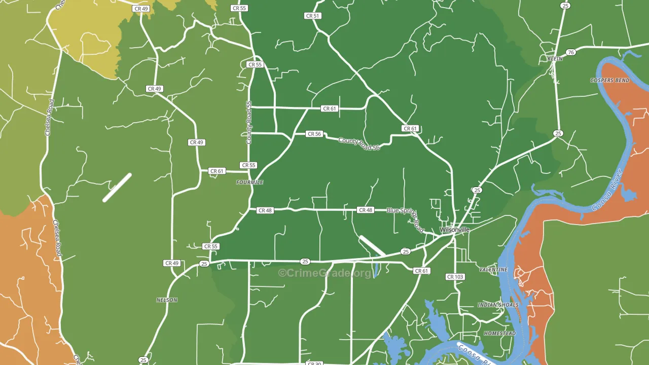 Wilsonville, AL Map of Theft Rates