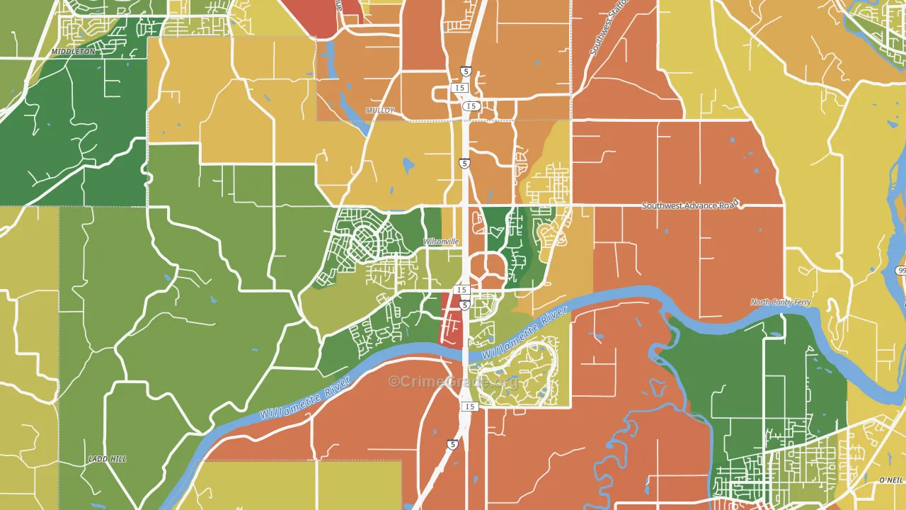 Wilsonville, OR Map of Theft Rates