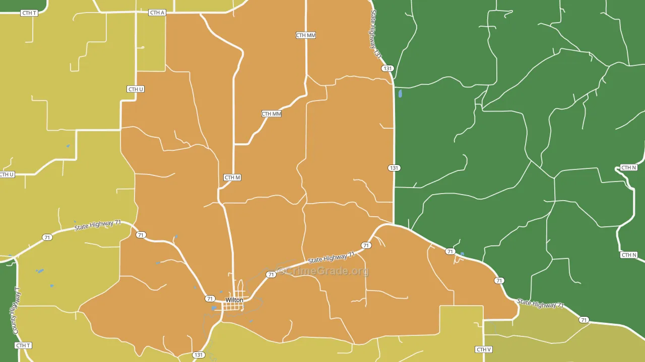 Wilton, WI Map of Theft Rates