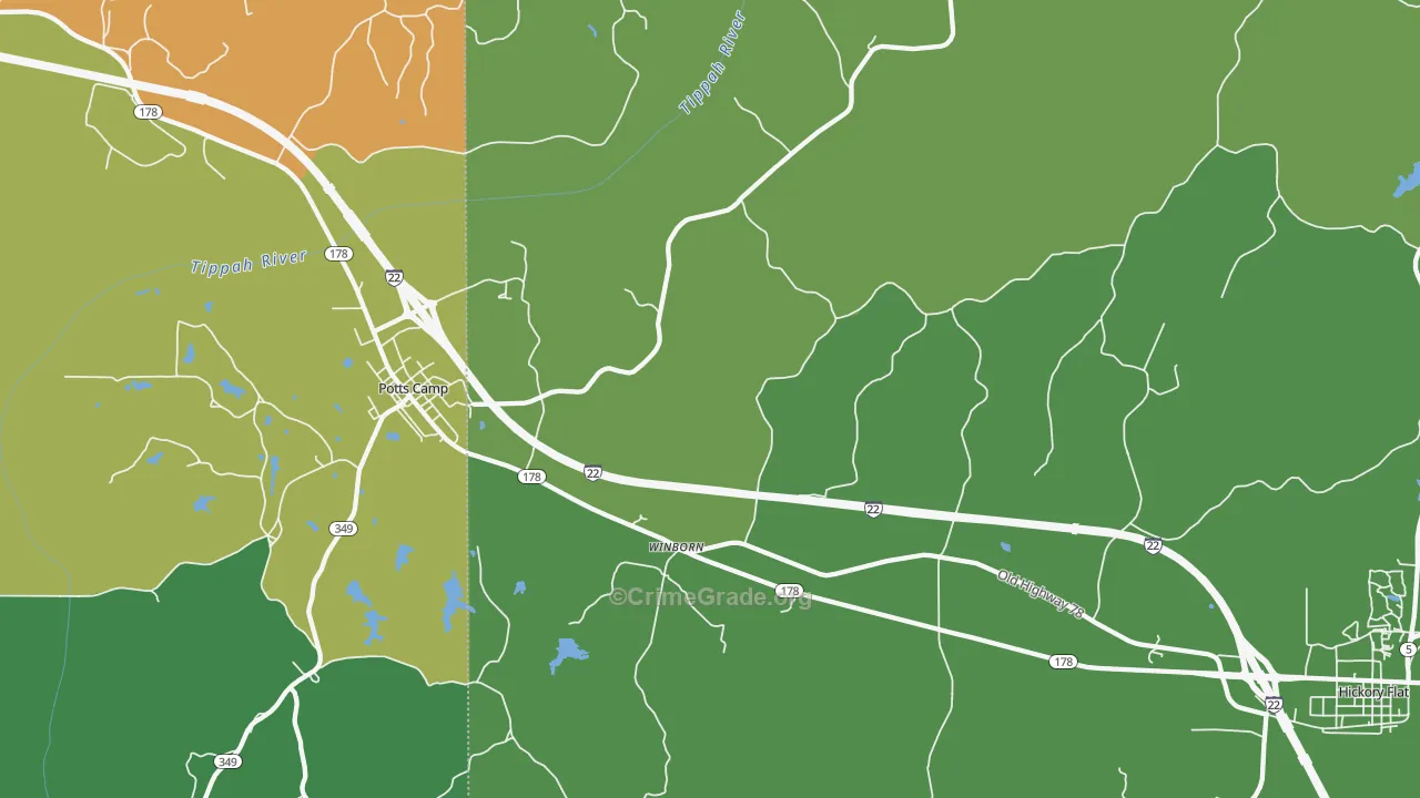 Winborn, MS Map of Theft Rates