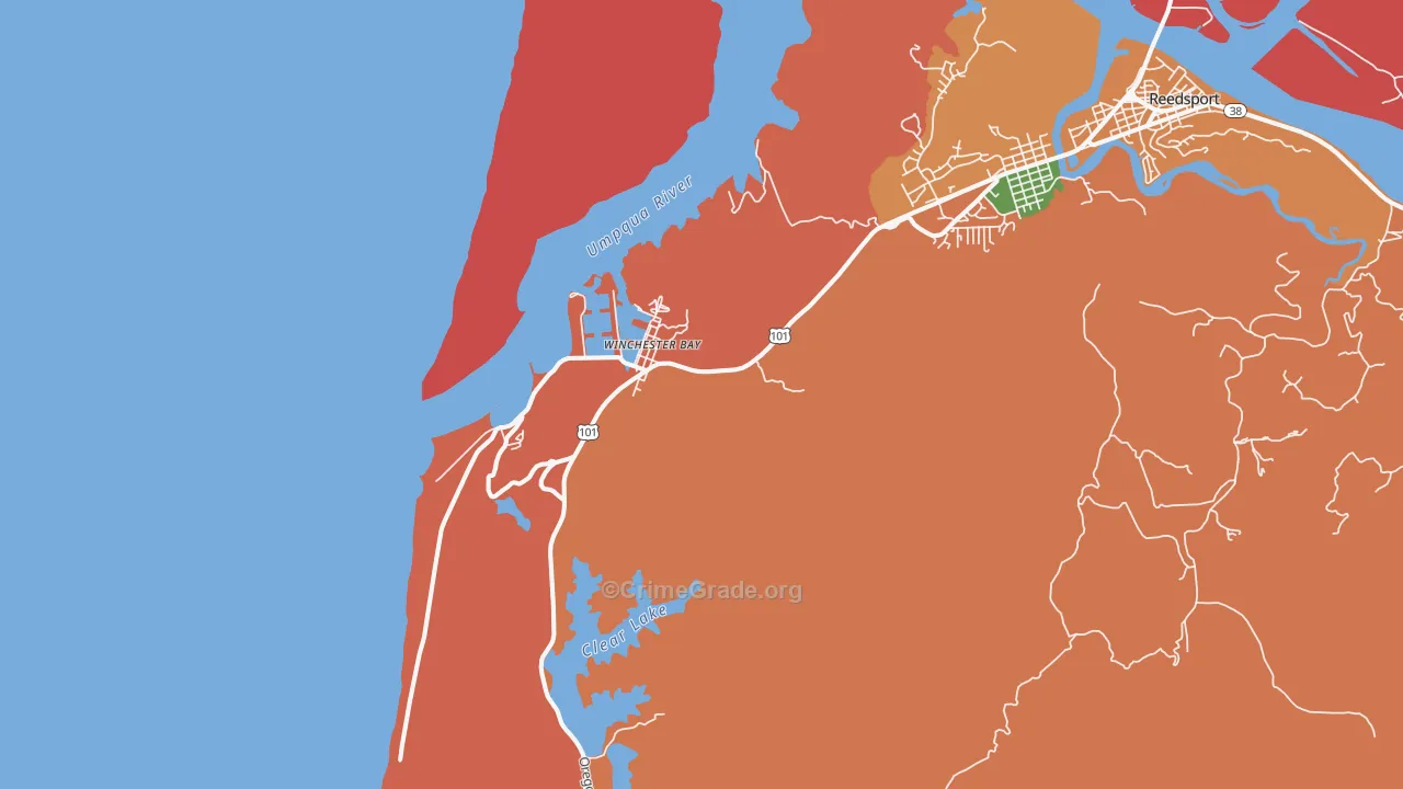 Winchester Bay, OR Map of Theft Rates