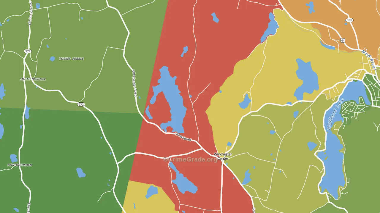 Winchester Center, CT Map of Theft Rates