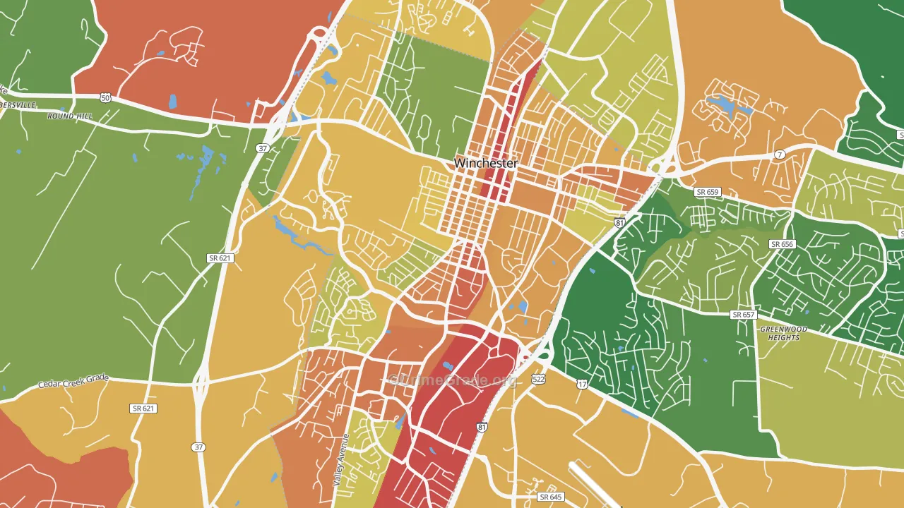Winchester City, VA Map of Theft Rates