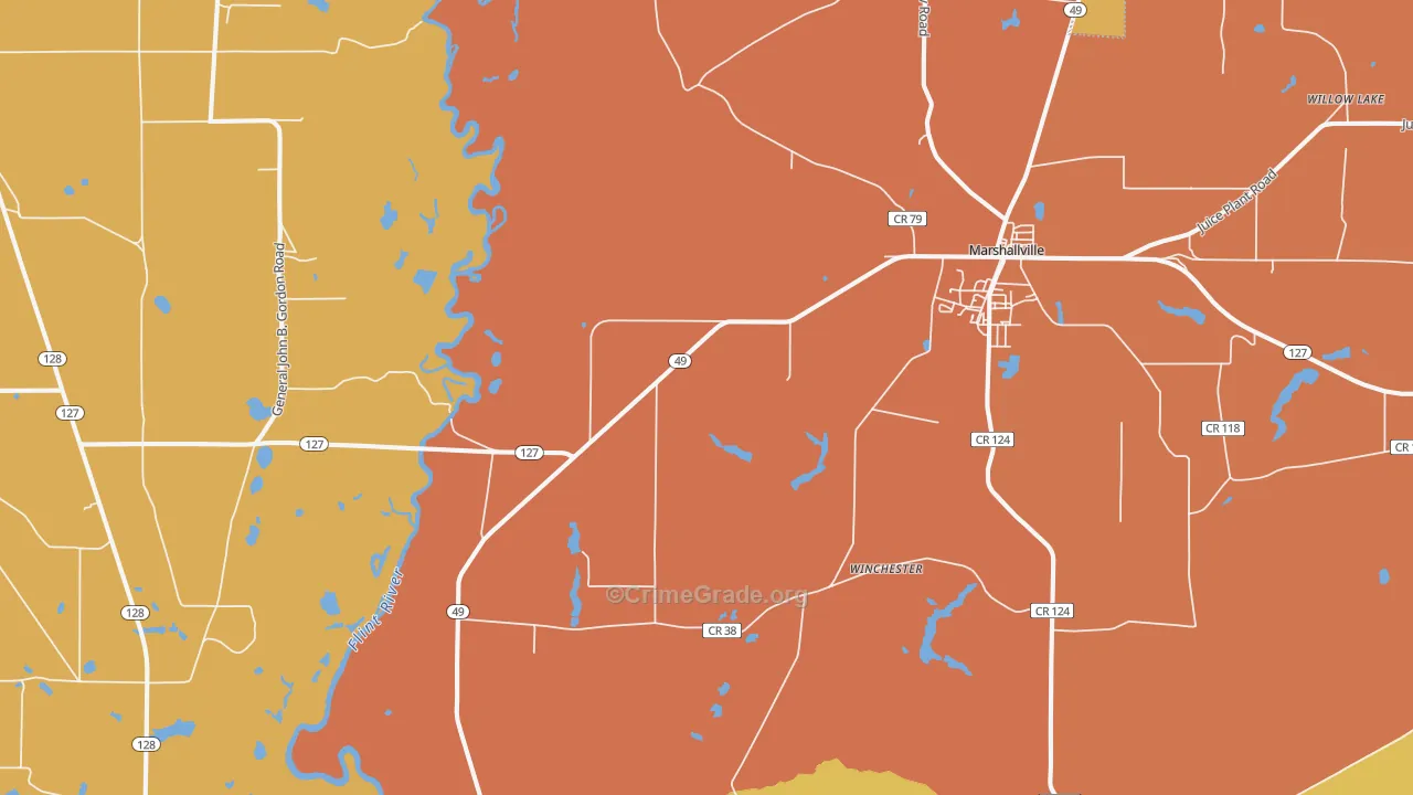 Winchester, GA Map of Theft Rates