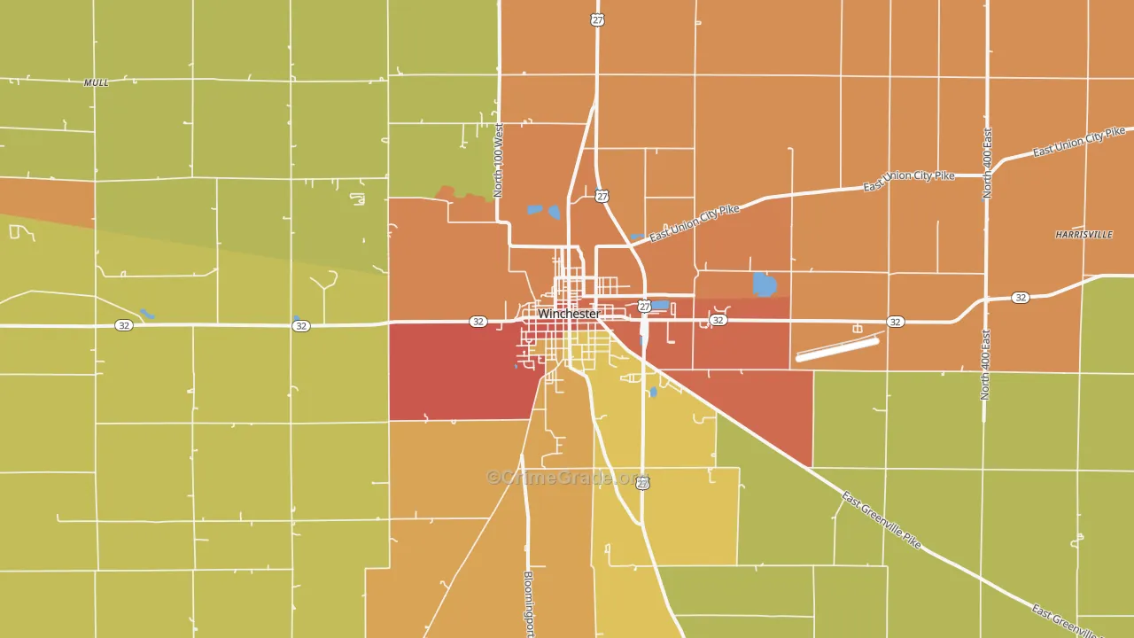 Winchester, IN Map of Theft Rates