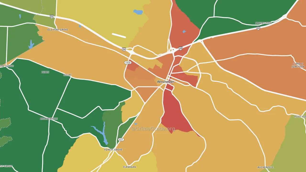 Winchester, KY Map of Theft Rates