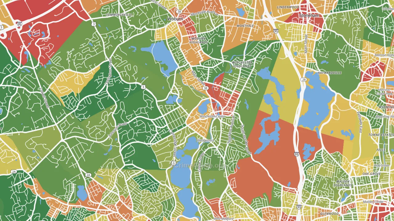 Winchester, MA Map of Theft Rates