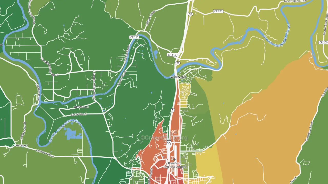 Winchester, OR Map of Theft Rates