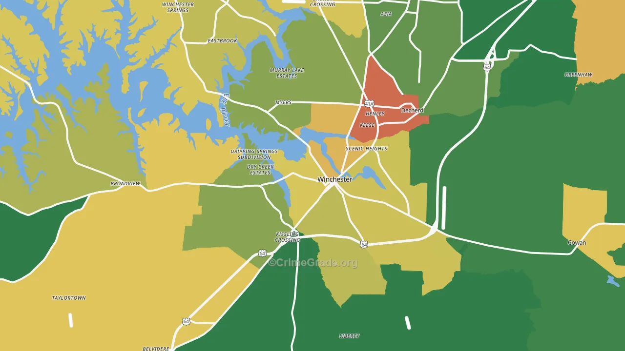 Winchester, TN Map of Theft Rates