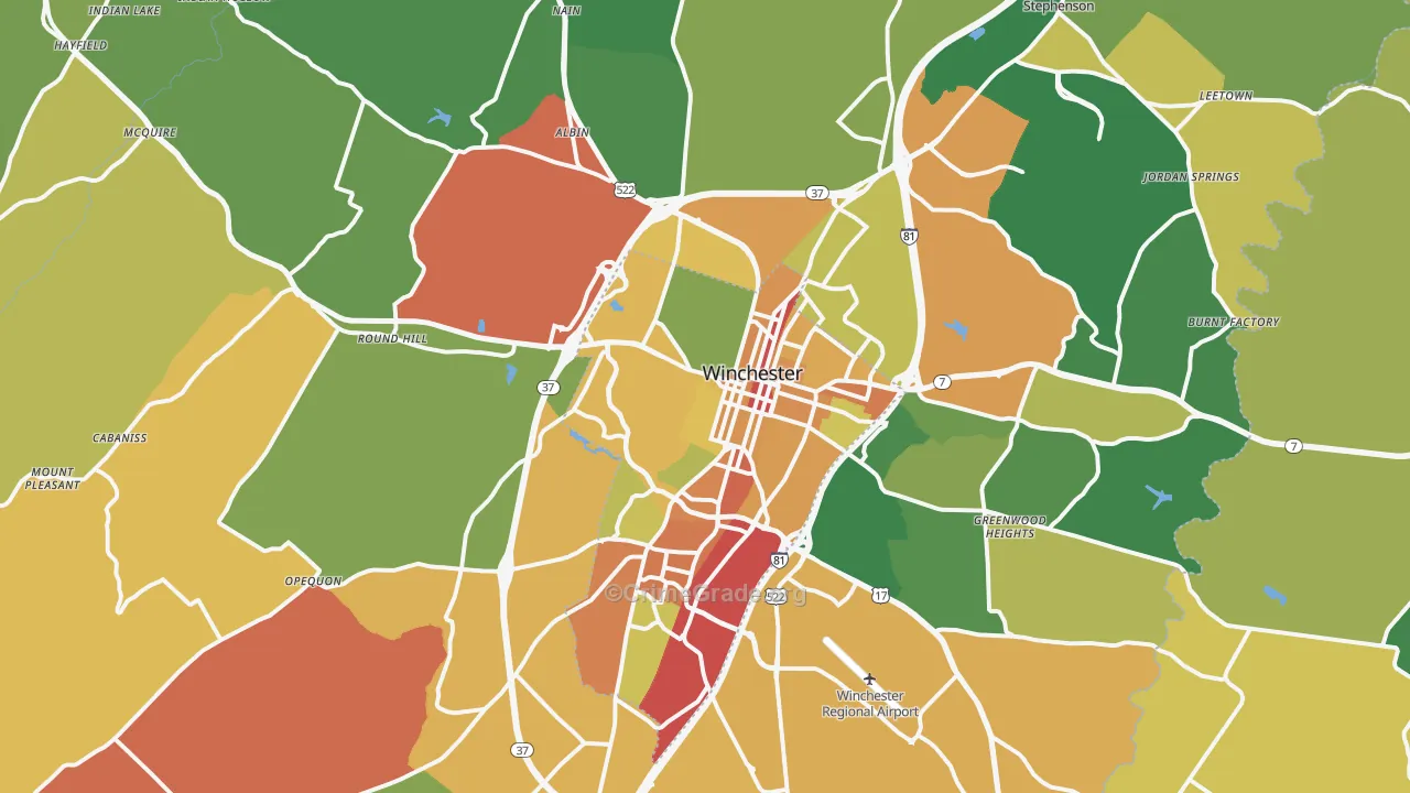 Winchester, VA Map of Theft Rates