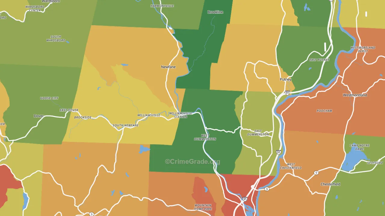 Windham County, VT Map of Theft Rates