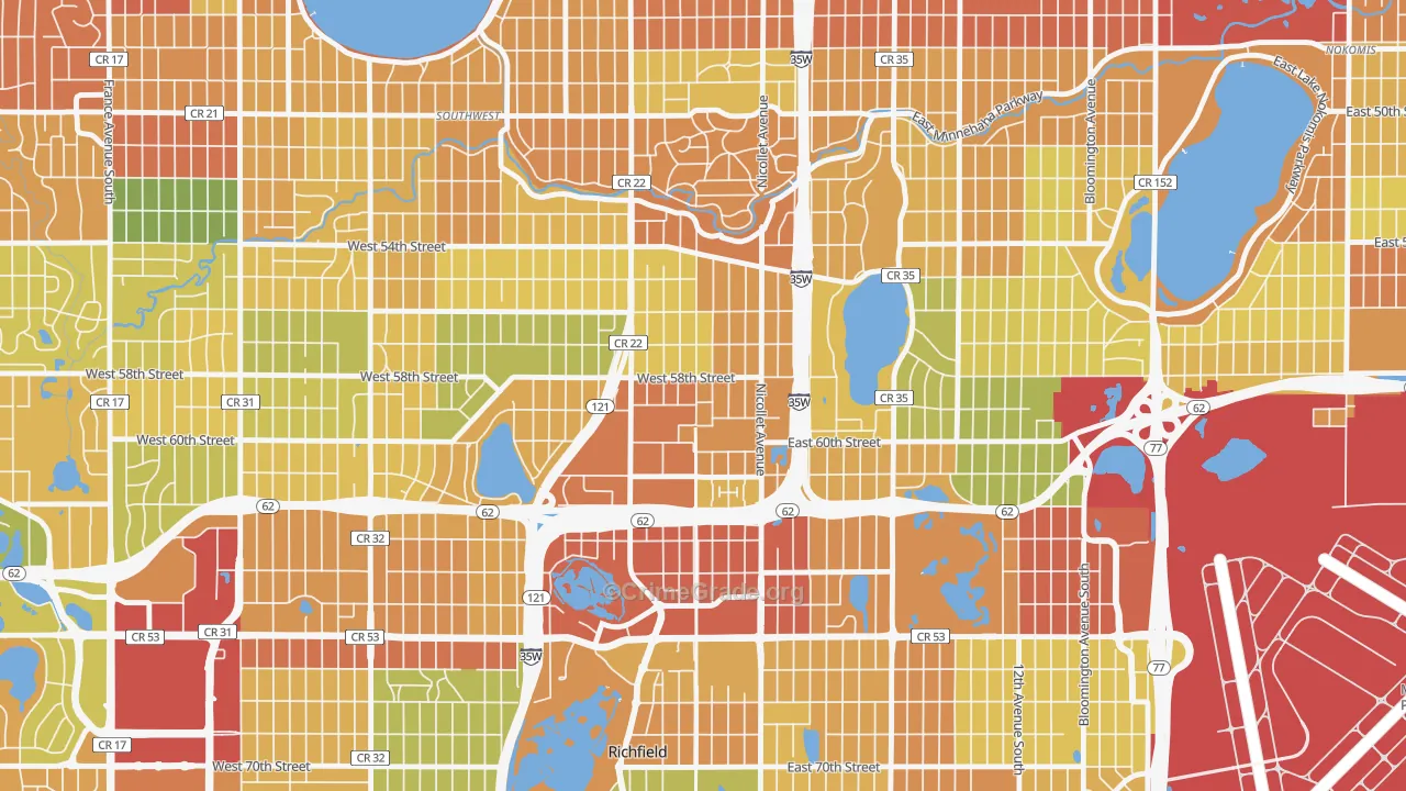 Windom, Minneapolis, MN Map of Theft Rates