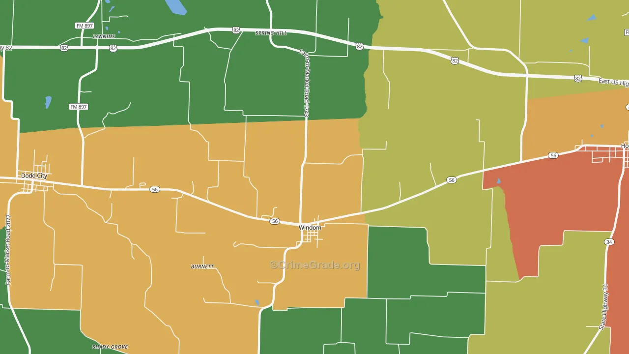 Windom, TX Map of Theft Rates