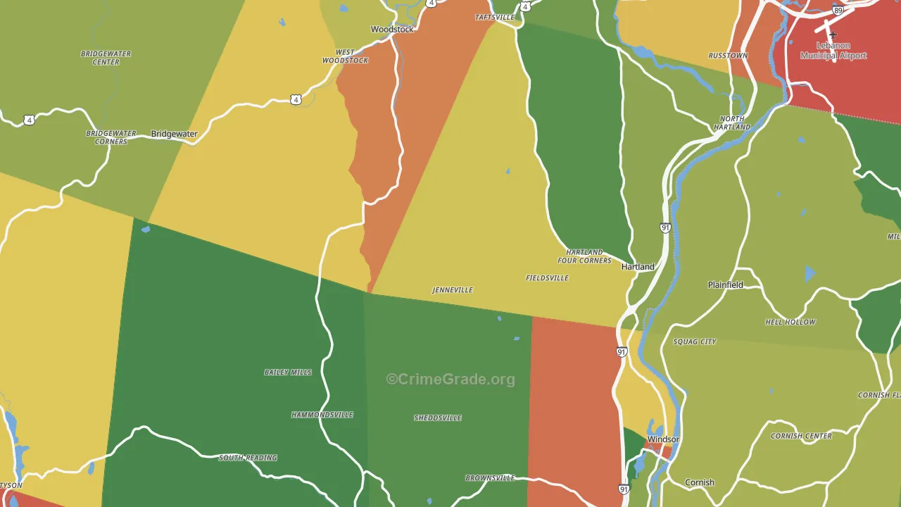 Windsor County, VT Map of Theft Rates