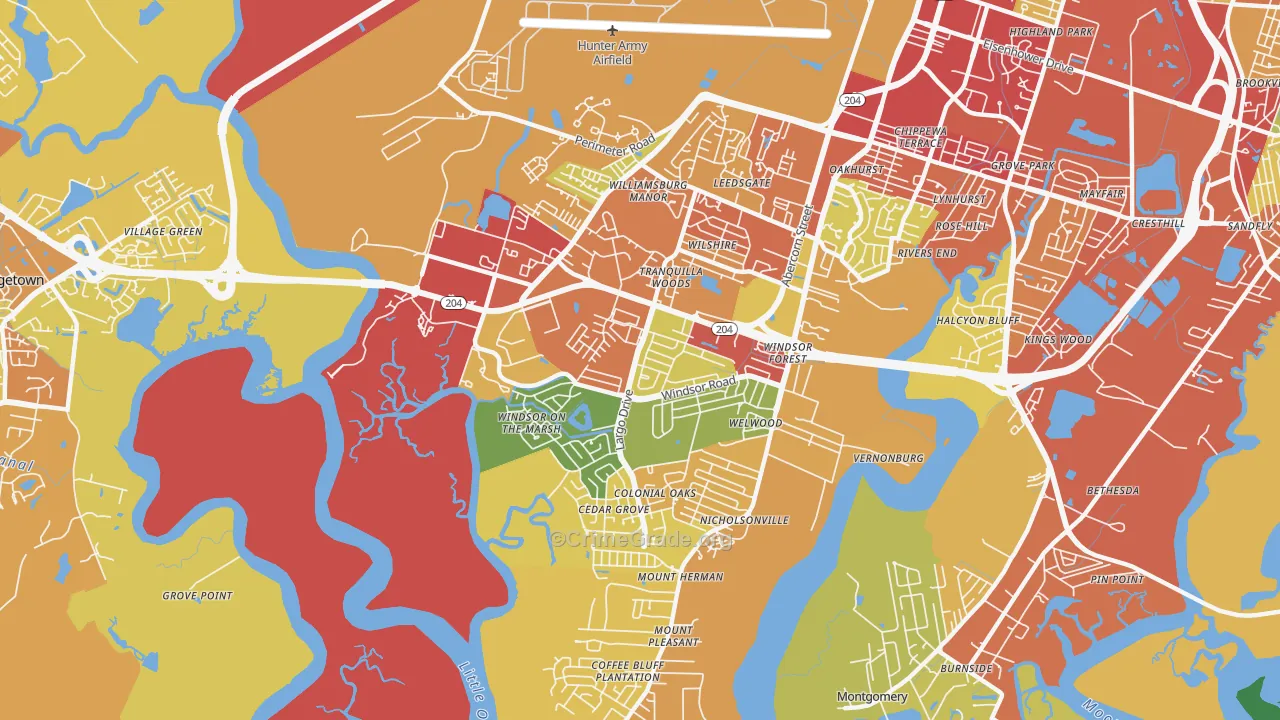 Windsor Forest, Savannah, GA Map of Theft Rates