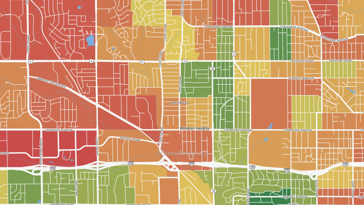 Windsor Heights, IA Map of Theft Rates