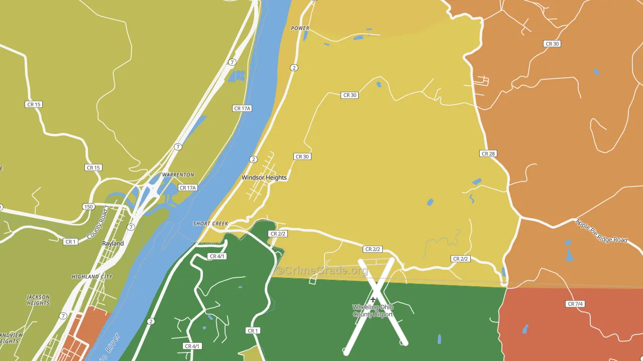 Windsor Heights, WV Map of Theft Rates
