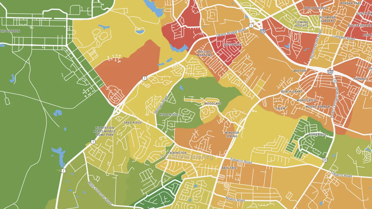Windsor Spring, Hephzibah, GA Map of Theft Rates
