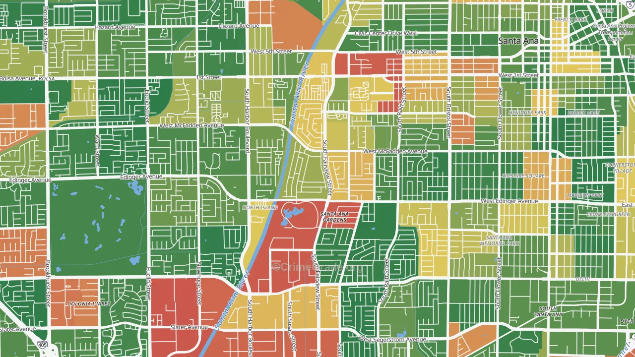Windsor Village, Santa Ana, CA Map of Theft Rates