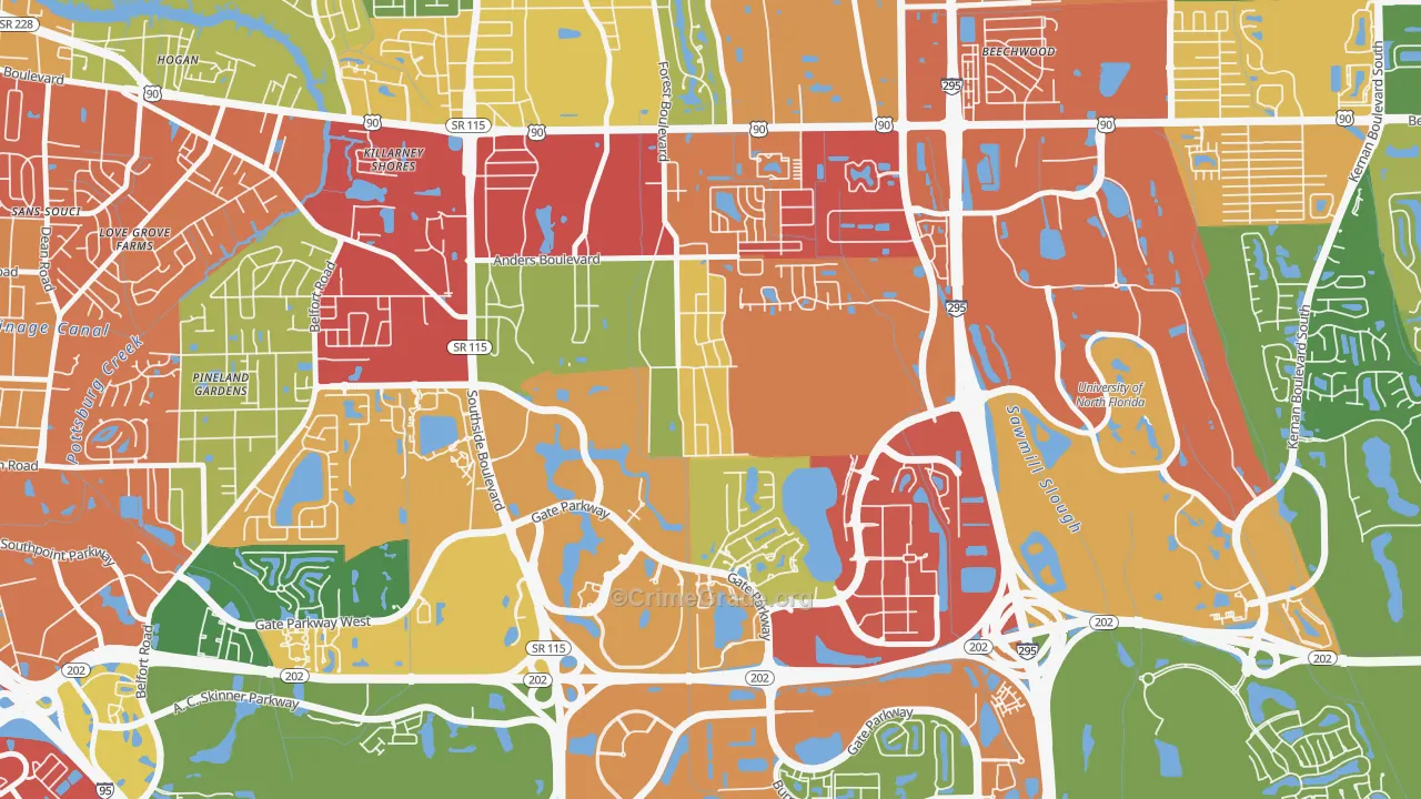 Windy Hill, Jacksonville, FL Map of Theft Rates
