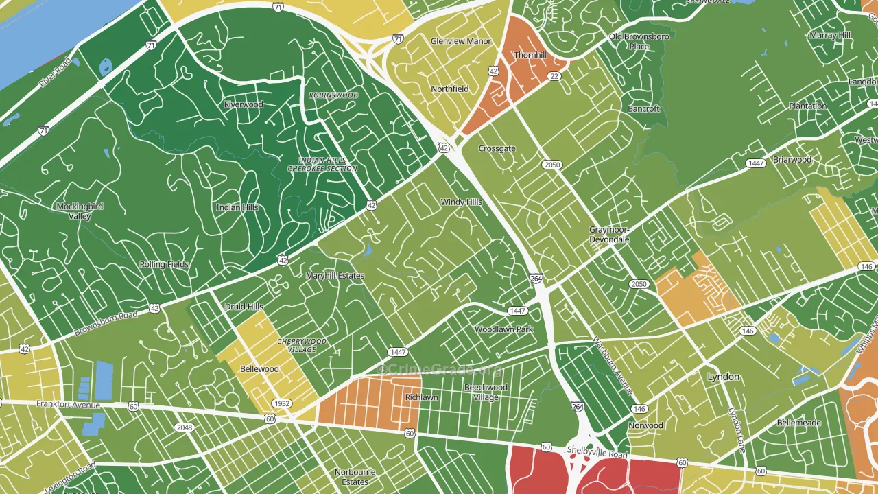 Windy Hills, KY Map of Theft Rates