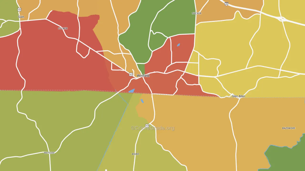 Winfield, AL Map of Theft Rates