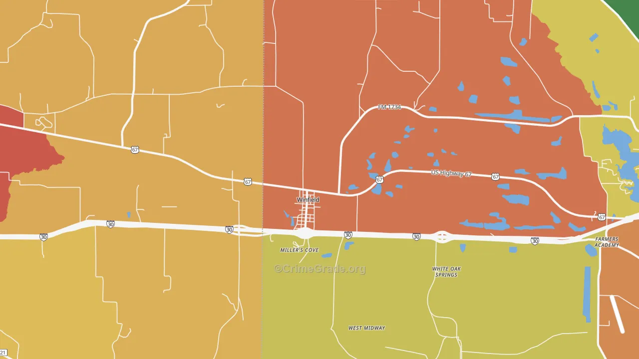 Winfield, TX Map of Theft Rates