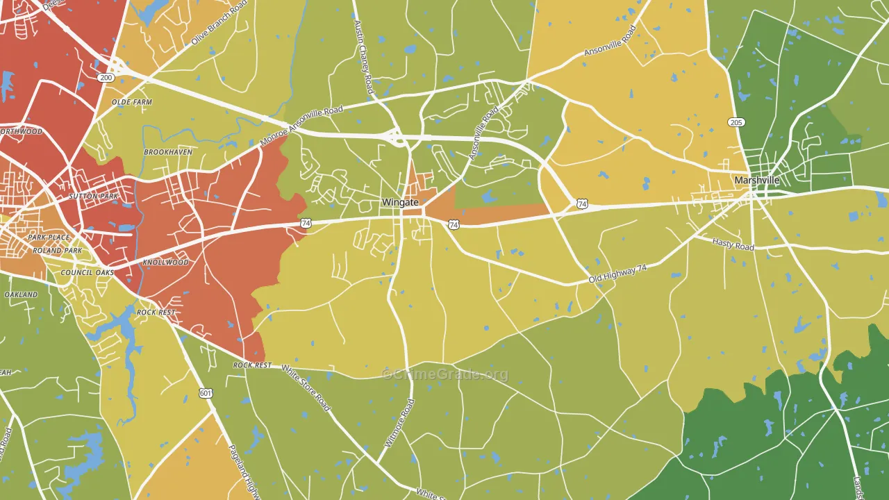 Wingate, NC Map of Theft Rates