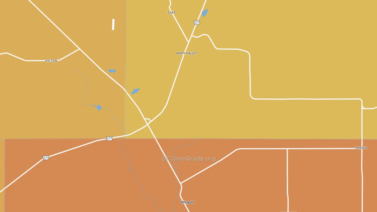 Wingate, TX Map of Theft Rates