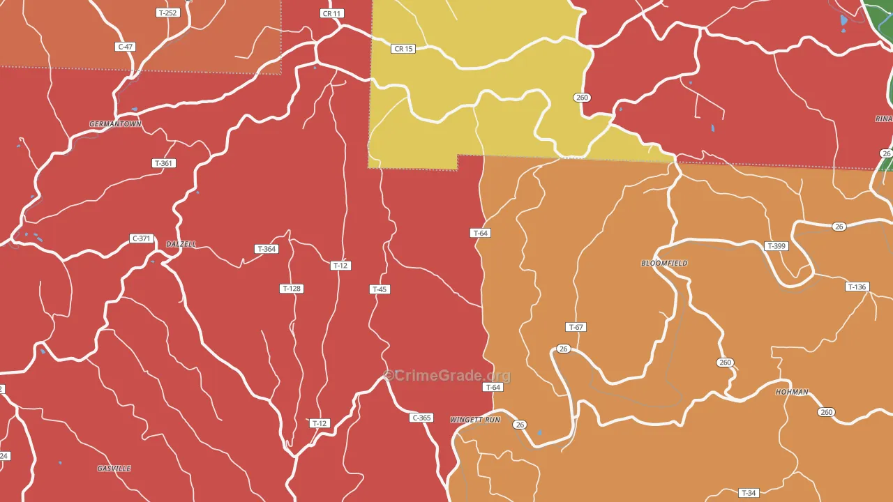 Wingett Run, OH Map of Theft Rates
