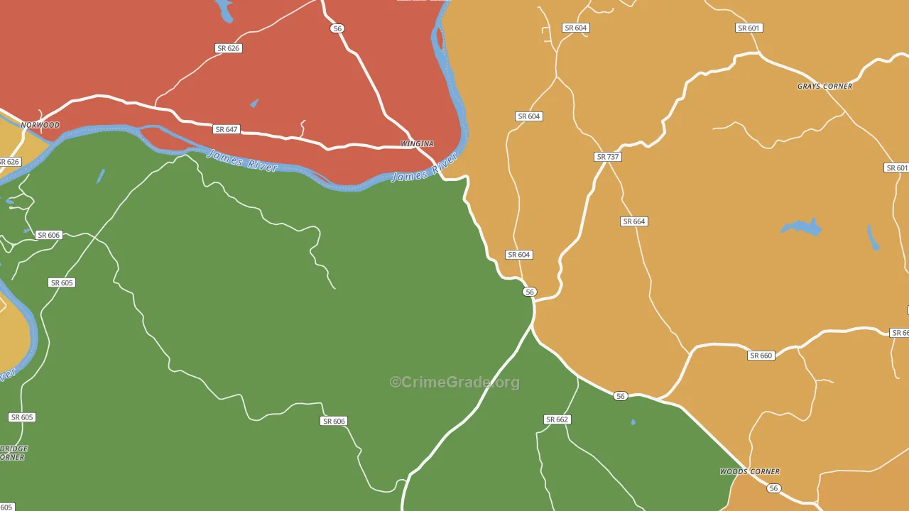 Wingina, VA Map of Theft Rates