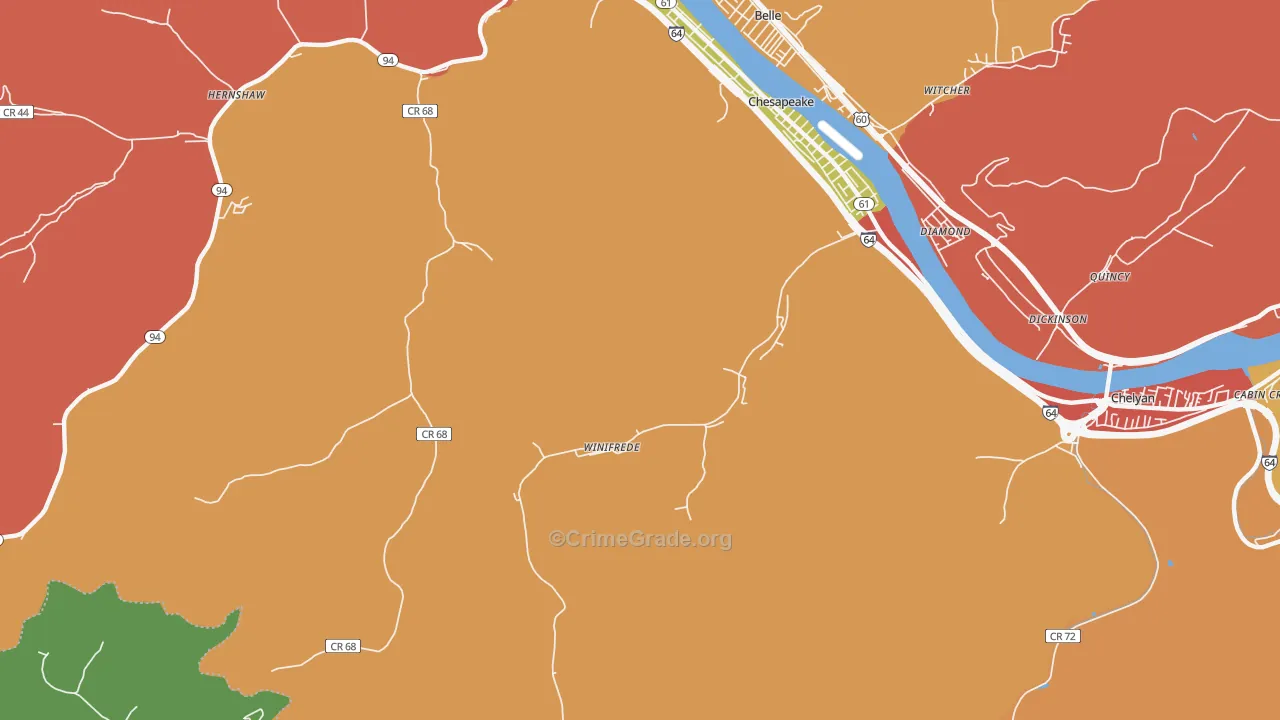 Winifrede, WV Map of Theft Rates