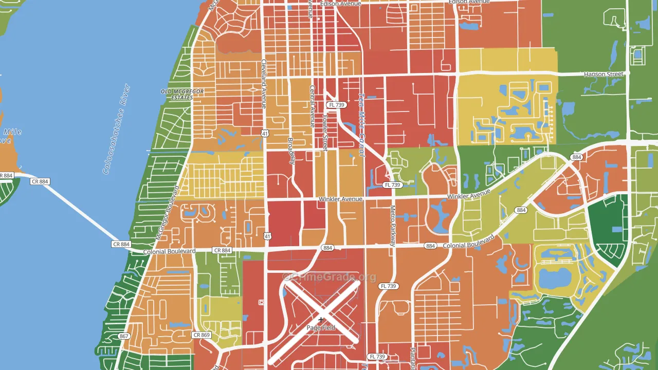 Winkler Safe Neighborhood, Fort Myers, FL Map of Theft Rates