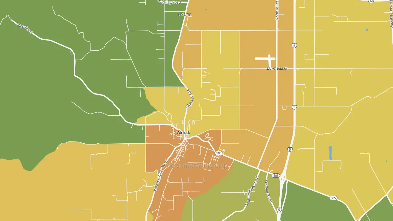 Winlock, WA Map of Theft Rates