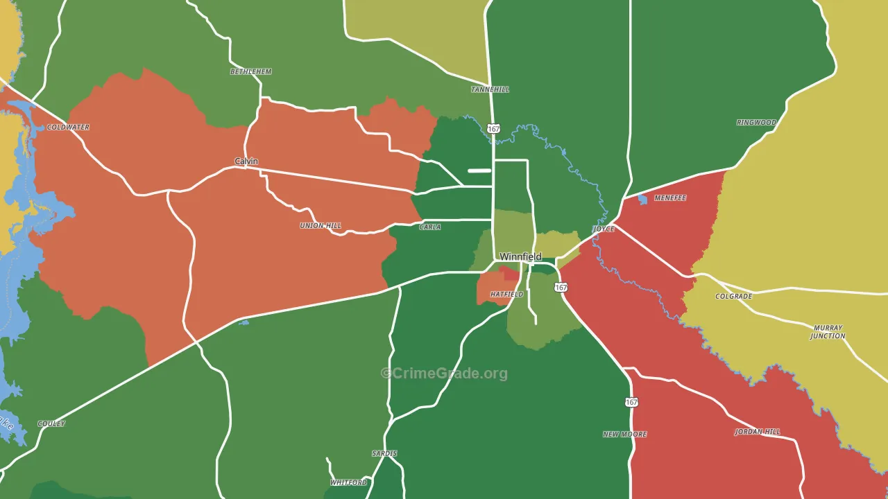 Winn Parish, LA Map of Theft Rates