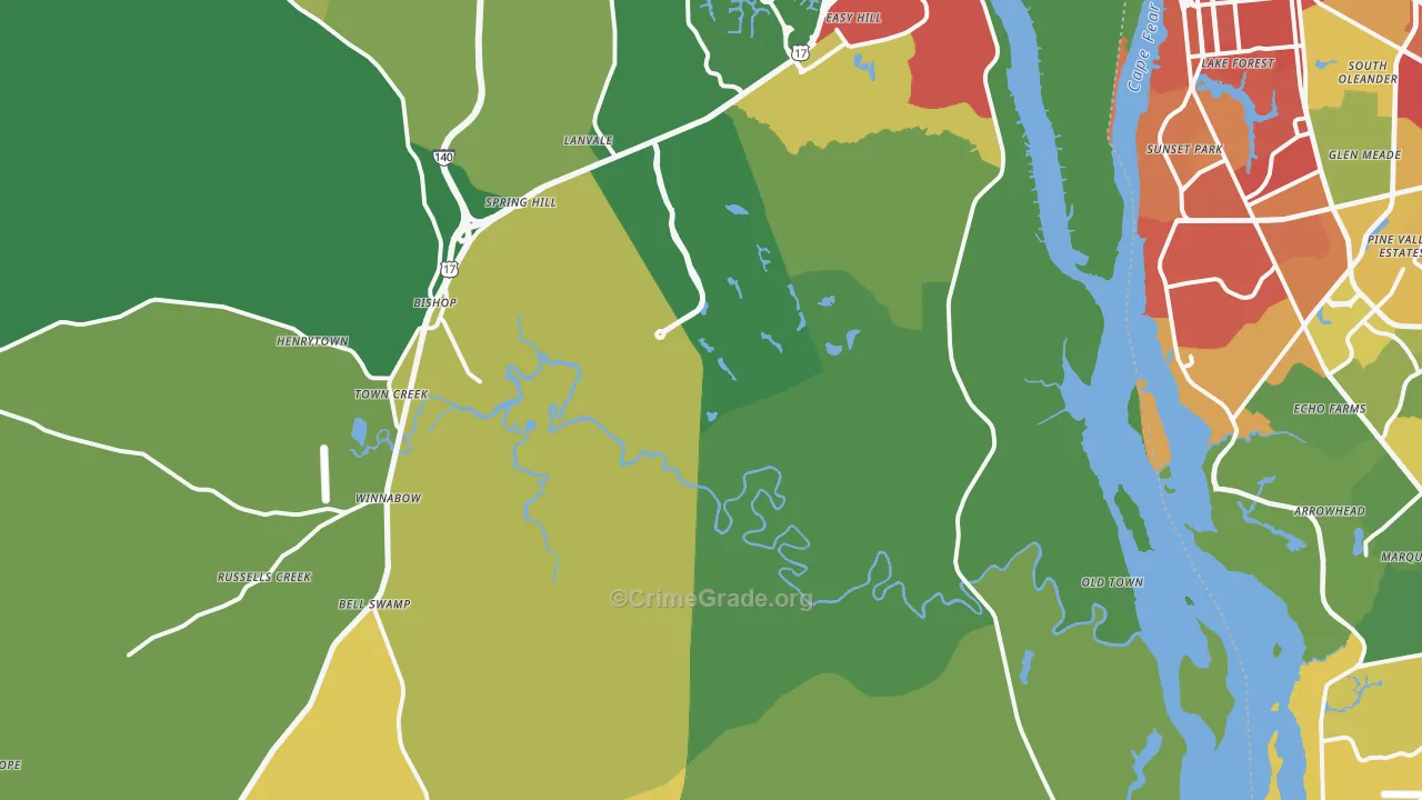 Winnabow, NC Map of Theft Rates