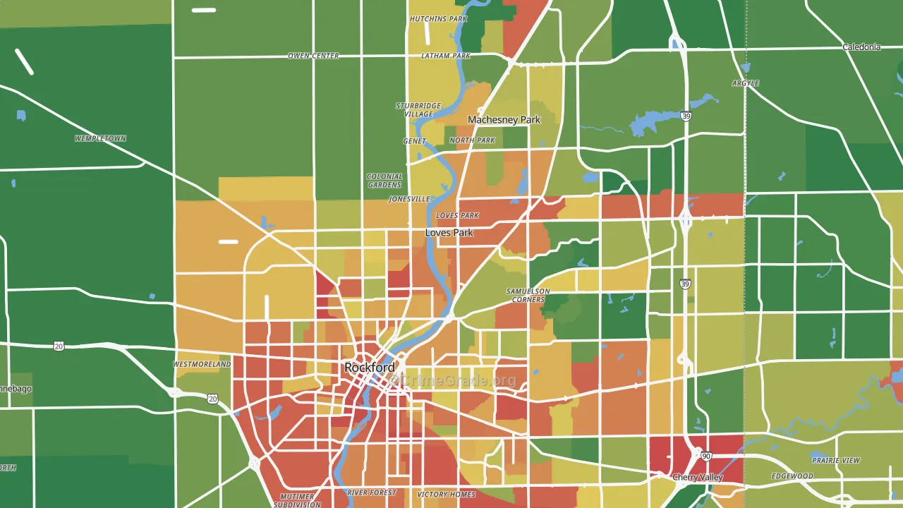 Winnebago County, IL Map of Theft Rates