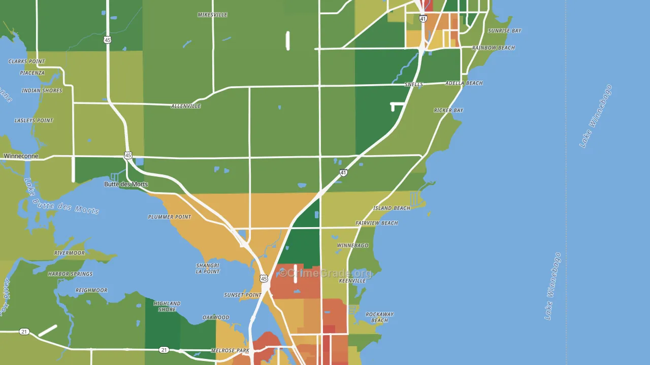 Winnebago County, WI Map of Theft Rates