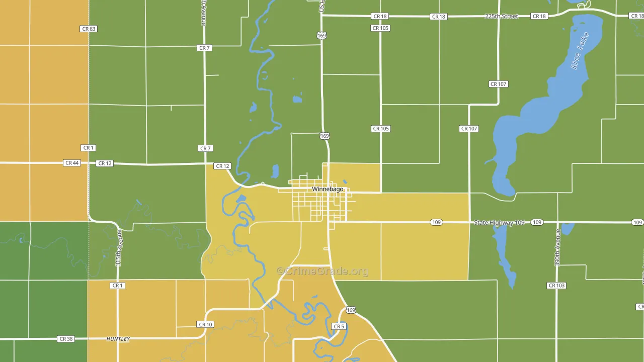 Winnebago, MN Map of Theft Rates