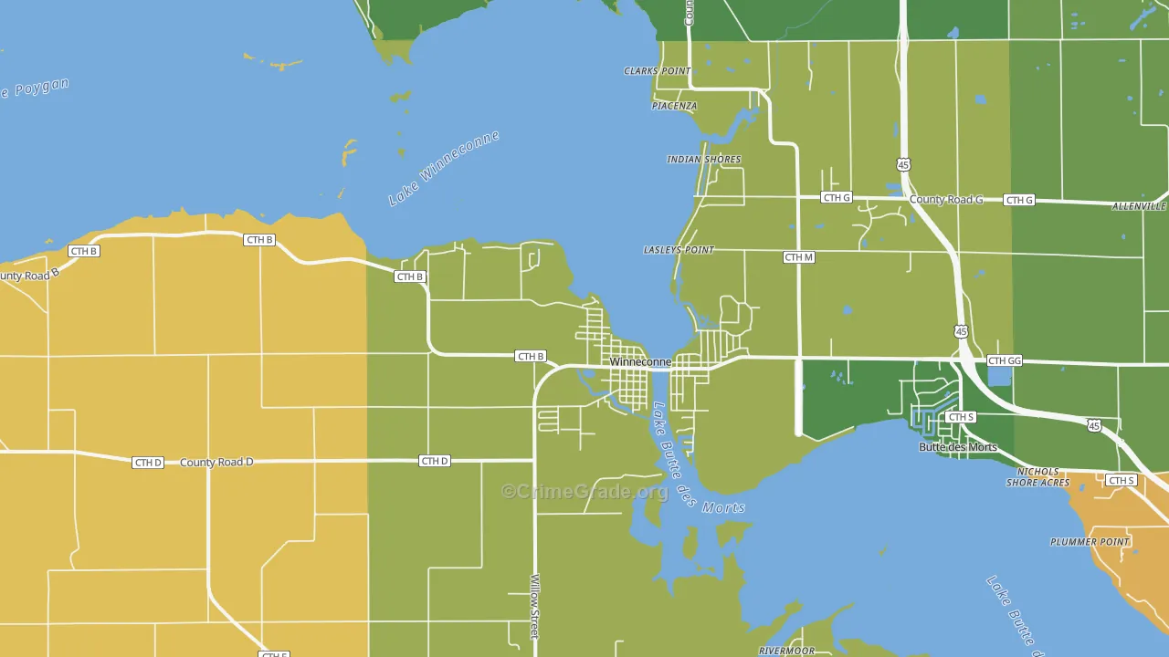 Winneconne, WI Map of Theft Rates